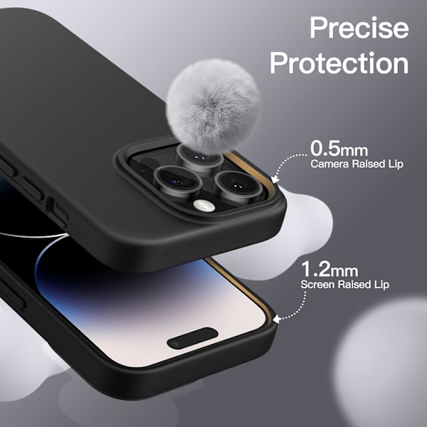 Silikonskal för iPhone 14 Pro 6.1-Ih, Siy-Mjukt Fullständigt Skyddande Mobilskal, Stötsäkert Skal med Mikrofiberfoder (Svart) Svart