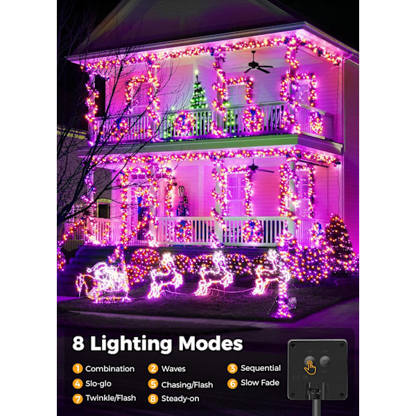2-pakning 400LED 170FT Total Halloween Solar Utendørslys IP65 Vanntett Solcelledrevne Lys med 8 Lysmoduser for Fest Hage Gård Hjem