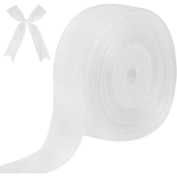 Vit transparent band, 50 yards 1-1/2 tum bred skimrande transparent organza band för
