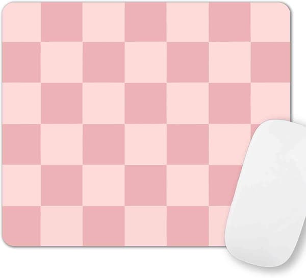 Pink Musemåtte, Ternet Musemåtte, Firkantet Premium Tekstur Computer Sød Musemåtte Design til Kontorarbejde Hjem, Skridsikker Gummi Gaming Mus