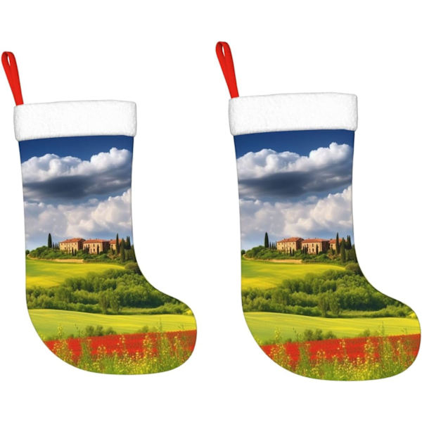 Toscana Vår Julstrumpor Sammet Julstrumpor med Vit Super Mjuk Plysch Manschett Klassisk Jultomte Strumpa Hängande Ornament Dekorationer för