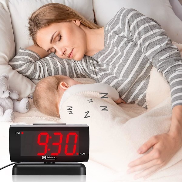 Väggklocka för sovrum 5\" Stor LED Digital Klocka för Seniorer, Dimbar Enkel för Sovrum, Justerbar Volym/Snooze/Baery Backup/Swivel Röd