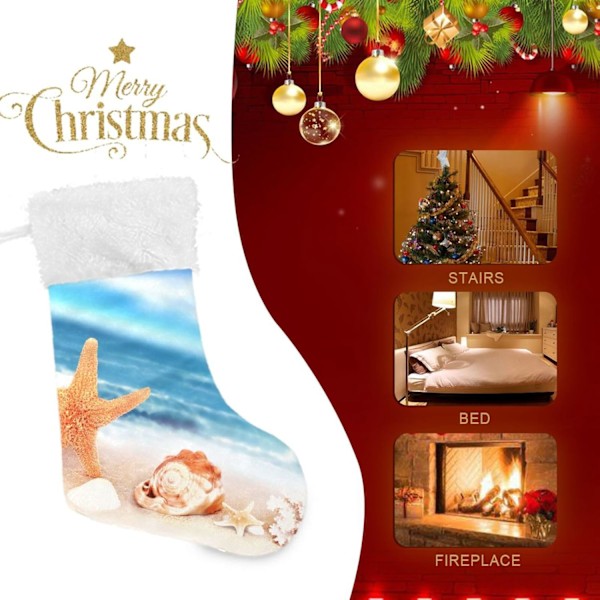 Julklapp, personliga julklappsstrumpor 2-pack Ocean Seahorse Beach 45,7 cm Julstrumpor Hängande Ornament Kamin för träddekoration