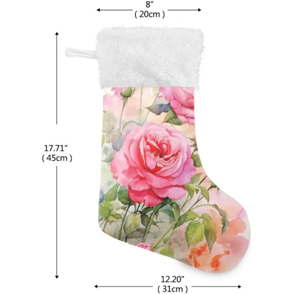 Julklapp, personliga julklappsstrumpor 2-pack Rosaröd Blomma 45,7 cm Julstrumpor Hängande Ornament Eldstad för Träddekoration 1