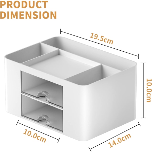 Mesh 30-graders roterende multifunktionel penneholder + skrivebordsarrangør med 2 skuffer,