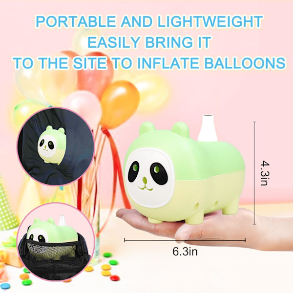 Ballongpumpe Elektrisk 110V 450W Bærbar Liten Panda Ballong Oppblåsbar Blåser Maskin Luftpumpe for Ballong Girlander Buede Festdekorasjon Verde Verde