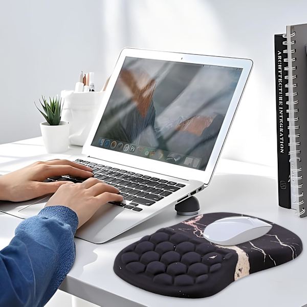 Musematte med håndleddsstøtte, ergonomisk musematte med håndleddsstøtte, komfortabel datamusematte for bærbar PC, smertelindrende musematte med sklisikker PU