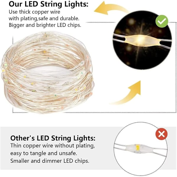 2-pack Vattentäta LED-slingor Batteridrivna ljusslingor 100 LED 8 lägen Hängande ljusslingor Dimbar/Timer med fjärrkontroll för camping