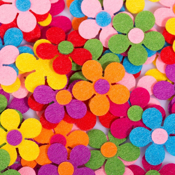 120 stk. filtblomster til børns DIY-håndværk - assorterede farver
