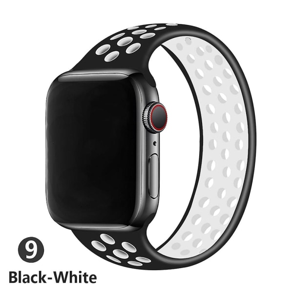 Solo Loop-rem för Apple Watch Band 44mm 40mm 38mm 42mm Andas Silikon Elastiskt bälte Armband Band Iwatch Series 3 4 5 Se 6 black white 38mm or 40mmL