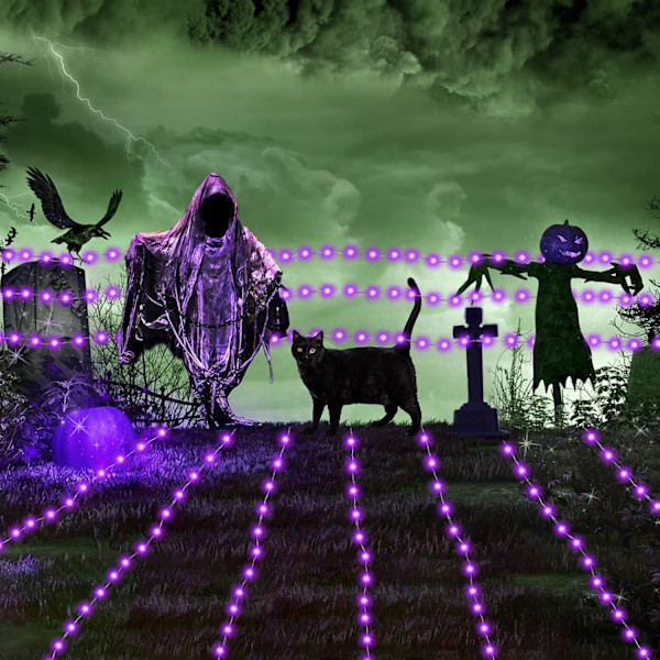 4 set 75LED 24,6ft Halloween lila älvljus batteridriven med fjärrkontroll, 8 lägen silvertråd blinkande ljus för Halloweenfest