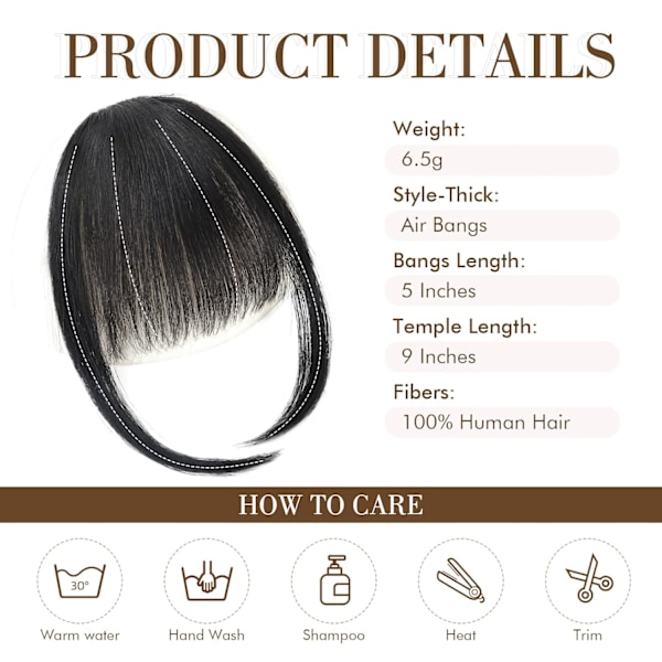 Bangs Hårklämma i Bangs. 100 % äkta människohårförlängningsklämma