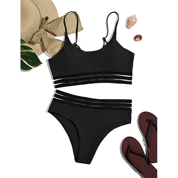 Push-up bikini med mesh-inlägg och hög midja