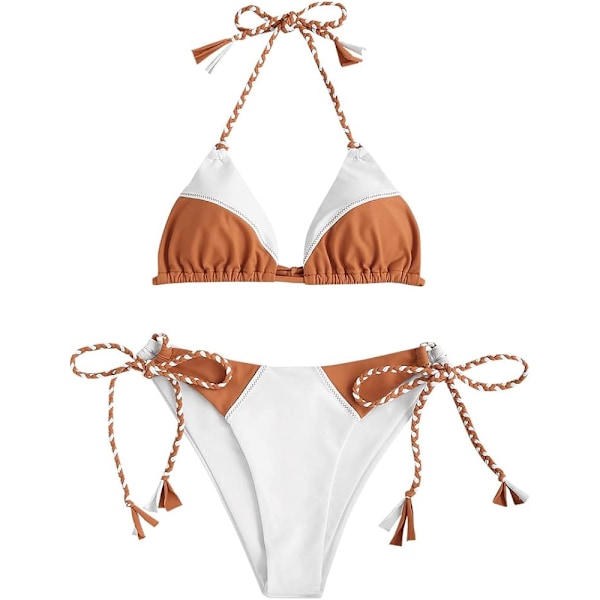 Triangelstringbikini badkläder för kvinnor med hög skärning och knytband på sidan 2 delar badkläder