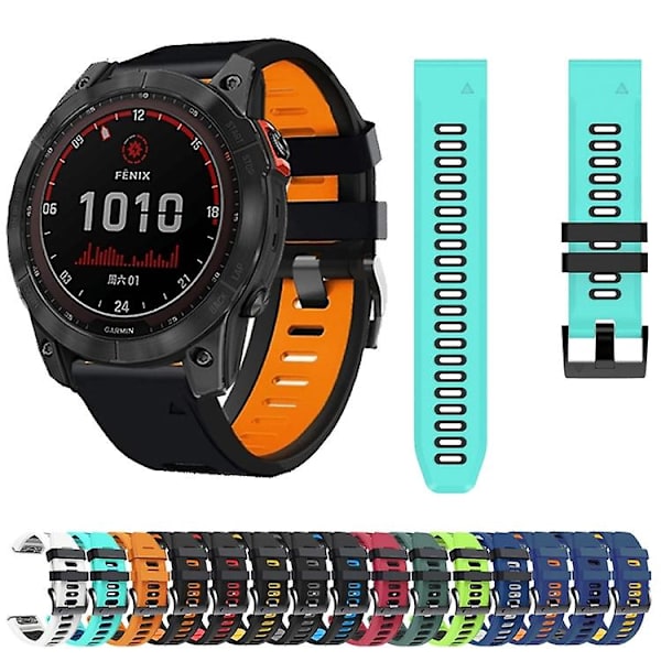 Til Garmin Fenix 6x 26mm Silikone Sports Tofarvet Rem JSB Orange-Black