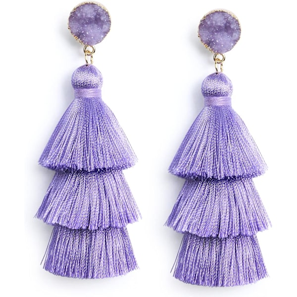 Colorful Layered Tassel Earrings Bohemian Tiered Tassel Druzy Stud Dangle Drop