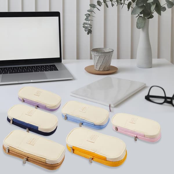 Pencil Case med Stor Kapacitet - (Canvas), Khaki, Moderne Design