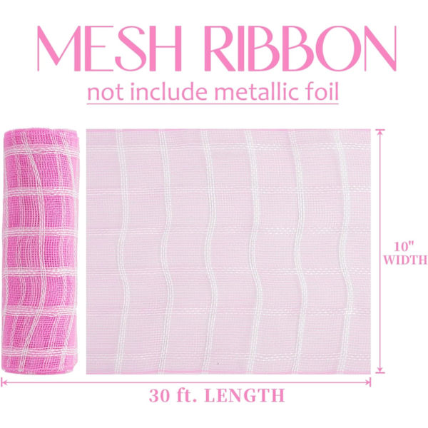 Pink og hvidt ternet Deco Mesh 10 tommer Pink Hvidt ternet Mesh Bånd Stof Mesh