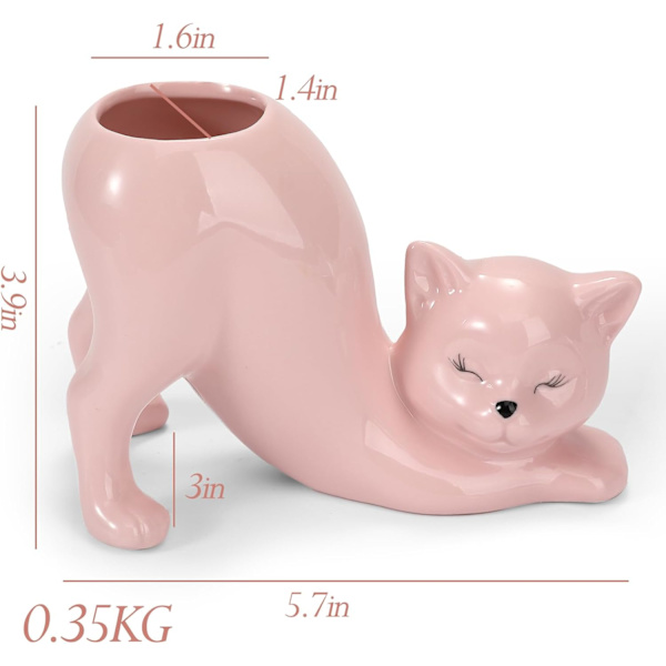Unik kattkruka, inomhus- och utomhusväxtdisplayer, rolig keramik kattkruka, kattgåvor för kattälskare, härligt kontor skrivbord rum rosa