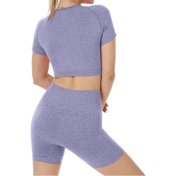 Yoga-kläder för kvinnor 2-delat set träningsdräkt sömlös kortärmad crop top