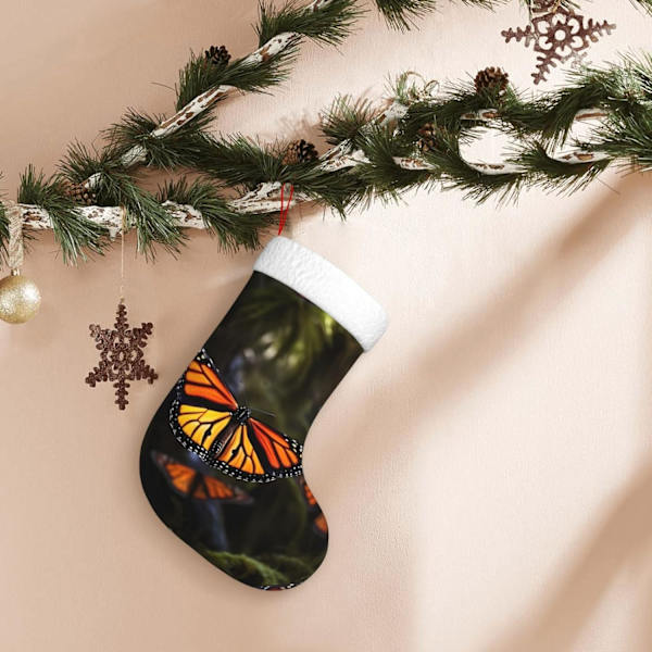 Monarkfjärils Julstrumpor Sammet Julstrumpor med Vit Super Mjuk Plysch Manschett Klassisk Jultomte Strumpa Hängande Ornament Dekoration