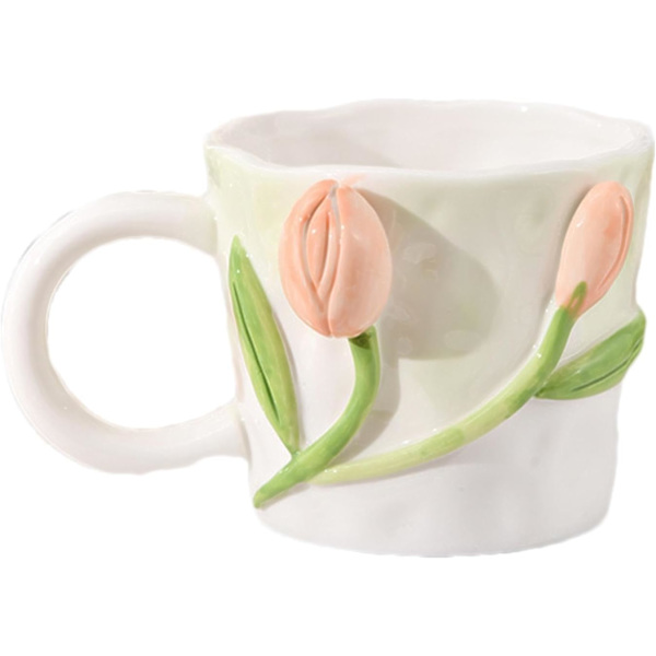 3D Blomsterkrus, Lily of The Valley Håndlavede Kopper | 12 oz Blomsterkeramikkrus, Mælkekrus Sød 3D Keramisk Blomst til Te, Kaffe til Voksne, Børn Lys