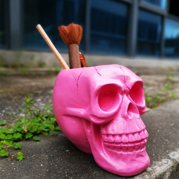 Mkeup børste orgnizer kraniehoved n holder blyantholder kop beholder orgnizer til hjemmekontor halloween borddekoration lyserød multi multi