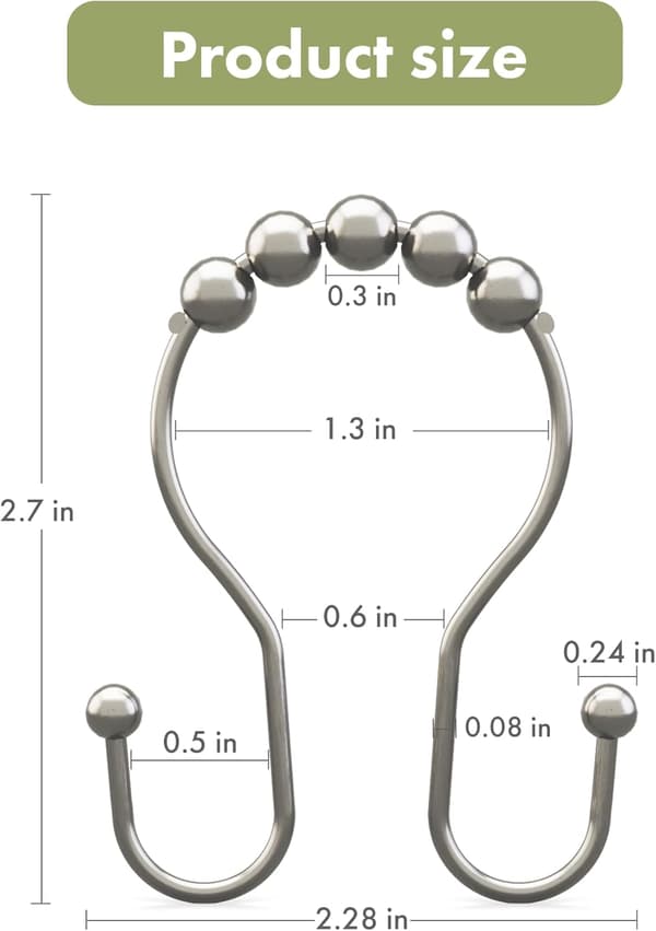 Duschdraperikrokar, Duschdraperiringar, Duschdraperikrokar i metall nickel rostfria, Smidigt glidande dubbla duschkrokar för duschdraperi,