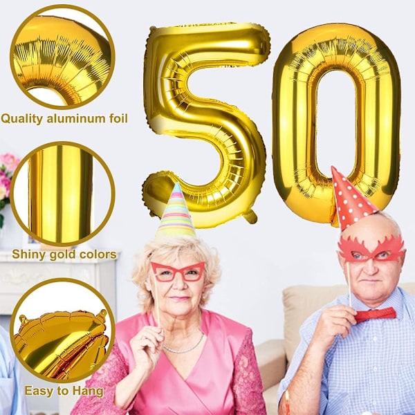 Ballonger för 50-årsdag - Stora nummer 50 ballonger med guldkonfetti