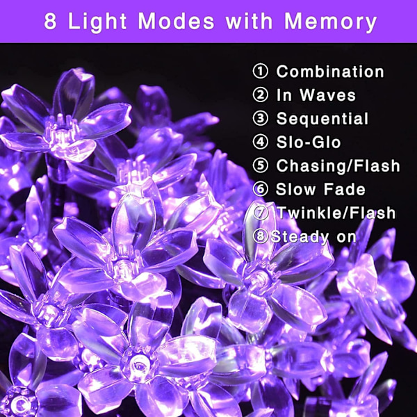 Fairy Flower String Lights Lilla Dekorative Lys 33 Fod 100LED Stjerneformet Kirsebærblomst Belysning, Blomsterlampe til Jul Halloween Bryllup
