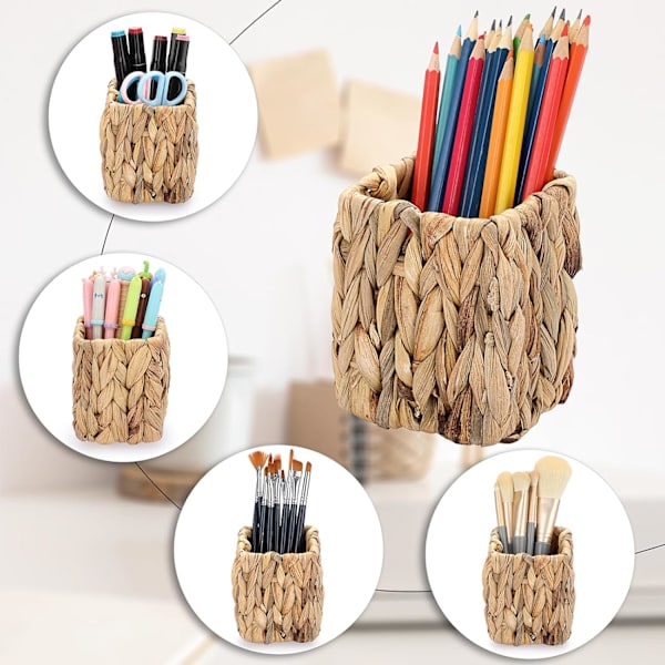 3-pack vattenhyacint pennhållare, korg pennkopp sminkborst hållare, pennkopp arrangör chic vävda skrivbordstillbehör pennbehållare