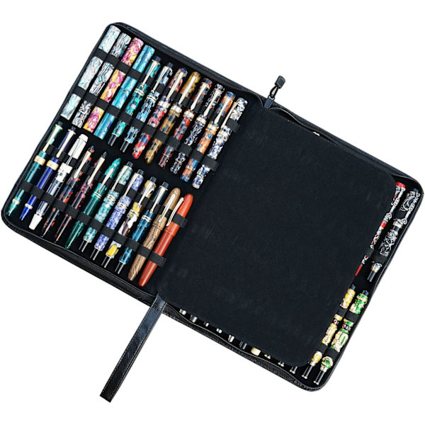 Rel Leer n Cse for Fountin n/Rollerbll n, Genuine Cowhide Holder Pouch Bg for 4 ns, Fit in Vrious Size Lrge Cpcity Office Black-46 Slots