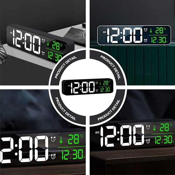 Digital väckarklocka för vardagsrum, kontor, sovrumsdekor, LED elektronisk klocka, datum, temperaturvisning, modern skrivbordsklocka, automatisk ljusstyrka, svart
