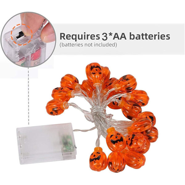 Græskarlyskæde 20ft 30 LED Halloween Dekorative Lys Græskar Dekorative Lyssnor Lyssnor Vandtæt Halloween Lys 2 Tilstande til