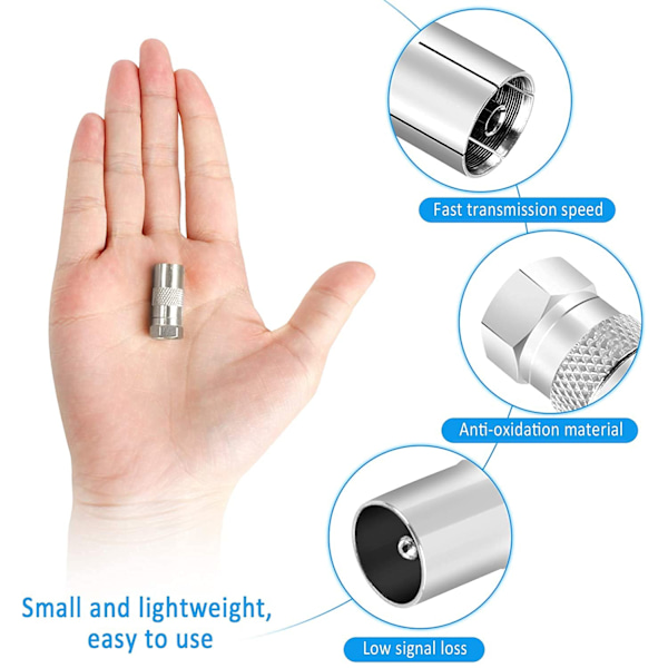 12 st F-hane till koaxialuttag honadapter - silver