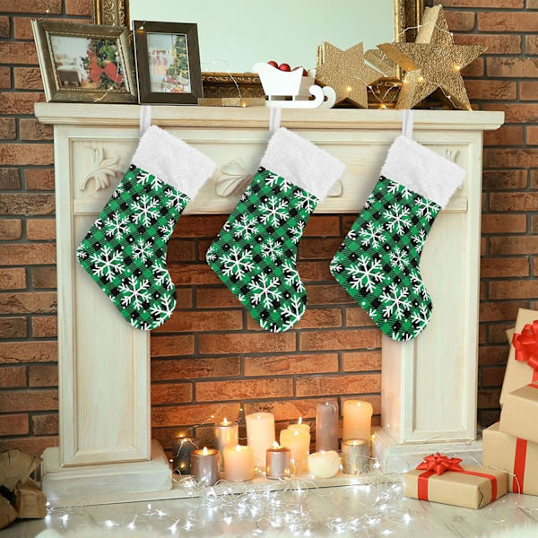 Julklapp, personliga julklappsstrumpor 2-pack Jul Grön Buffelrutig 45,7 cm Julstrumpor Hängande Ornament Eldstad för Bygg