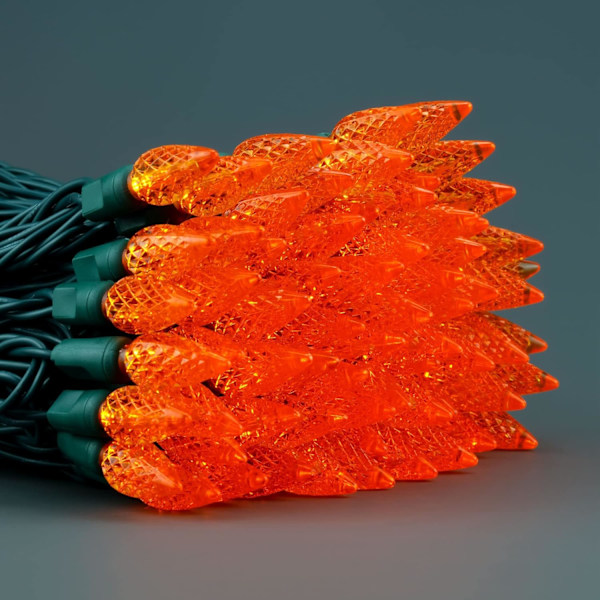 Orange C6 Jordgubbs LED Julbelysning, 33 fot 100 Räkna 4\" Avstånd En-Stycke Hög Vattentät UL Certifierad Slingljus (Orange) Orange Orange