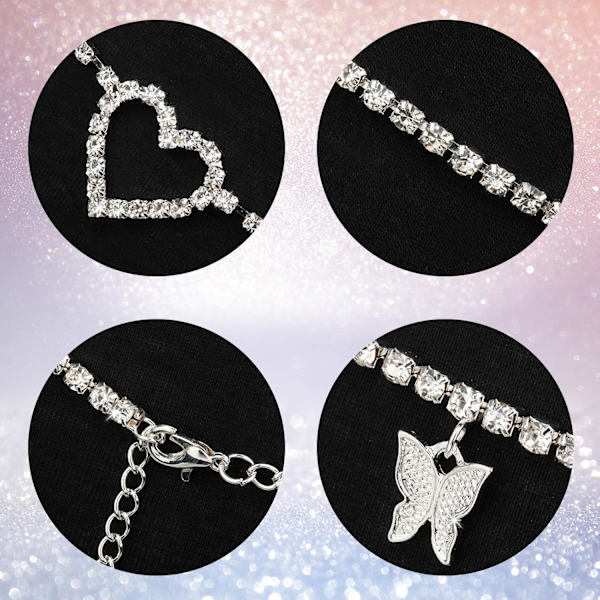 3 stk. Rhinestone midje magekjede for kvinner diamant sommerfugl