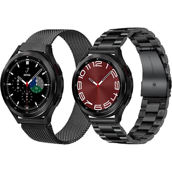 Metallband kompatibel med Galaxy Watch 6 4 Classic Bands 47mm 46mm 43mm 42mm, Watch 7 6 5 4 FE Band 40 44mm, 2-pack Business rostfritt stål