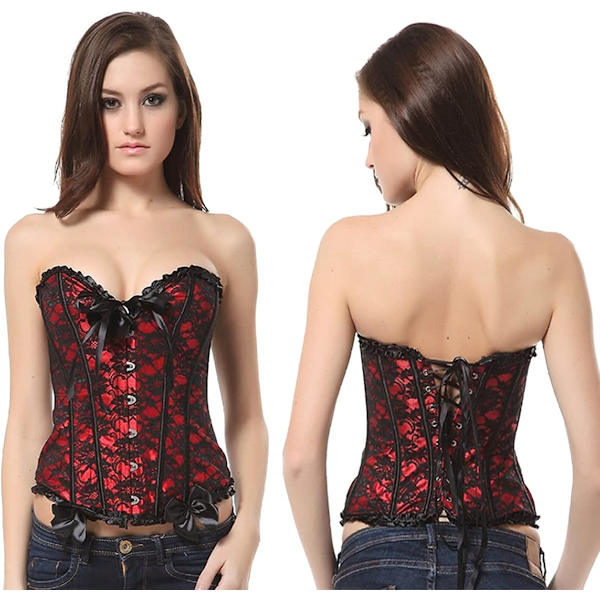 Kvinnors snörda benade överbystkorsett Bustier Bodyshaper topp. Trim korsett
