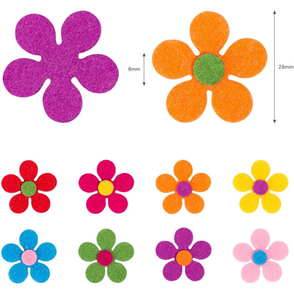 120 stk. filtblomster til børns DIY-håndværk - assorterede farver