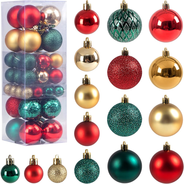 Julgransprydnader, 50 st julgranskulor set röd grön guld