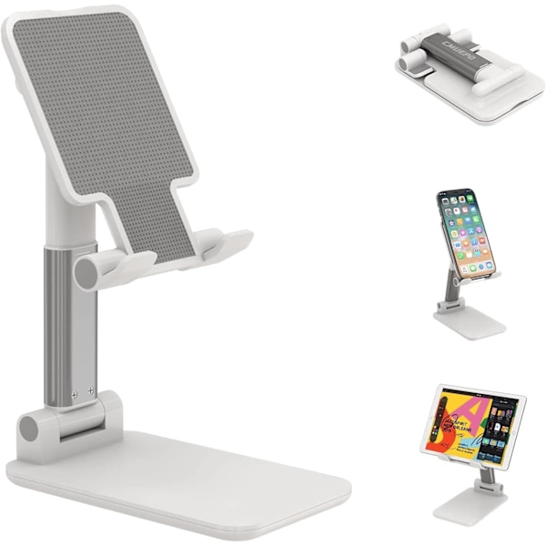 Mobiltelefonstativ, justerbar vinkel og høyde, sammenleggbart aluminiums telefonstativ for skrivebord, nettbrettstativ kompatibelt med mobiltelefon/nettbrett