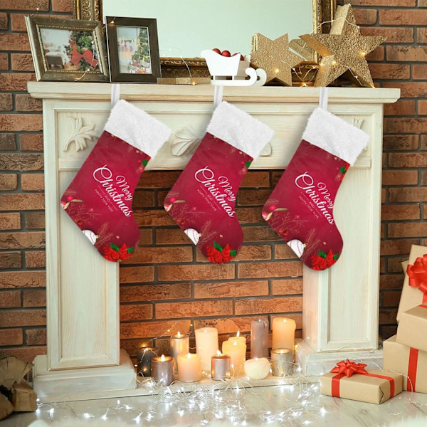Julklapp, personliga julklappsstrumpor 2-pack Merry Christmas Röd Julstjärna Tallgren 45,7 cm Julstrumpor Hängande Ornament Kami