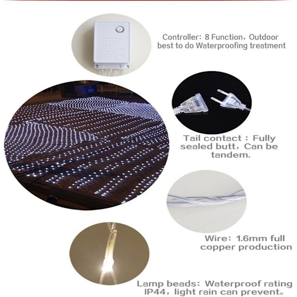 LED Net Mesh Fairy String Dekorative Lys 204 LED 9,84 Ft x 6,56 Ft Varm Hvid Udendørs Træ-wrap Lys 8 Tilstande Lav Spænding til Jul