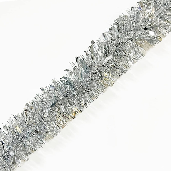 25 ft lang rulle sølv tinsel twist guirlande, skinnende metalliske folie dekorationer