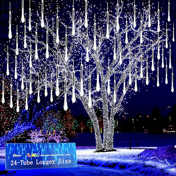 Julelys utendørs, 24 rør (tilsvarer 3 sett med 8-rør) Meteorskurlys Snøfall istapplys for juletre Halloween Hvit