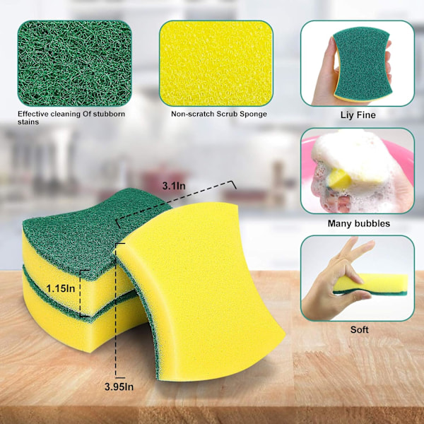 Köksrengöringssvampar, 24-pack Eco Non-Scratch för Disk, Scrub
