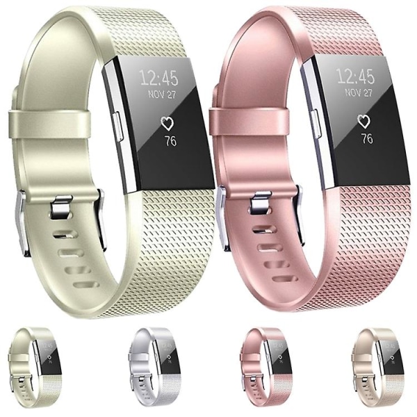 För Fitbit Charge 2 Rutig Metallklockarmband DFC Silver