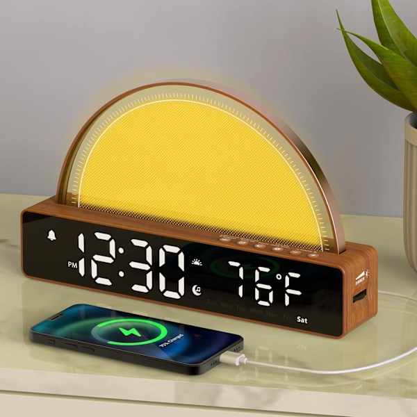 Solopgangs vækkeur, Wake Up Light Dawn Simulator, Sengelampe Farve Nattelys med USB-oplader, Søvnhjælp, Høj sollys vækkeur til